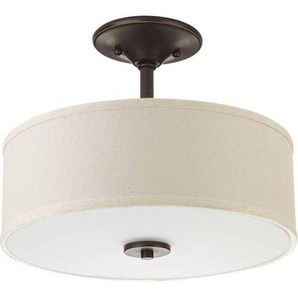 17 watt 120 volt 3000K Antique Bronze Off-white Linen Shade Semi-flush Mount LED Light Fixture