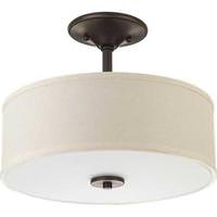 Progress Lighting 17 watt 120 volt 3000K Antique Bronze Off-white Linen Shade Semi-flush Mount LED Light Fixture
