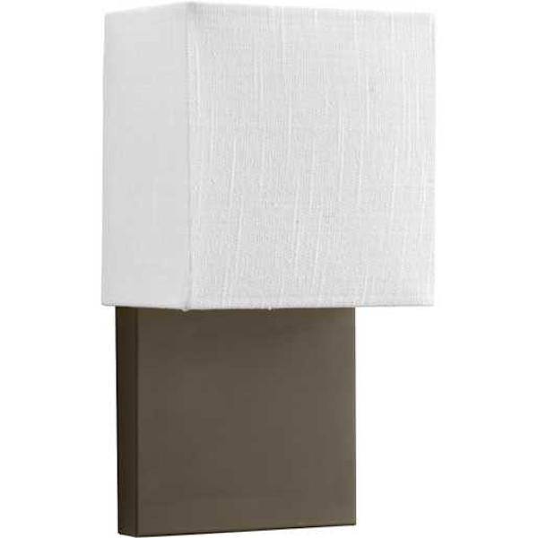 9 watt 120 volt 3000K Bronze White Linen Shade Dimmable LED Wall Sconce