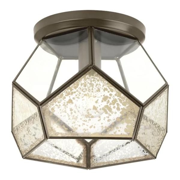 1 Light Antique Bronze Antique Mirror/Clear Glass Shade Ceiling Light Fixture