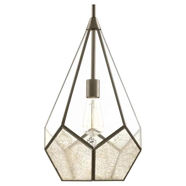 1 Light Antique Bronze Mirror Glass/Clear Glass Panels Pendant Light Fixture