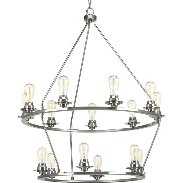 15 Light Brushed Nickel Farmhouse Style Chandelier Light Fixture
