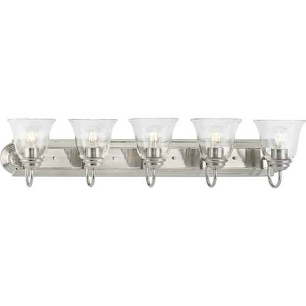 5 Light 120 volt Brushed Nickel Vanity Etched Glass Light Fixture
