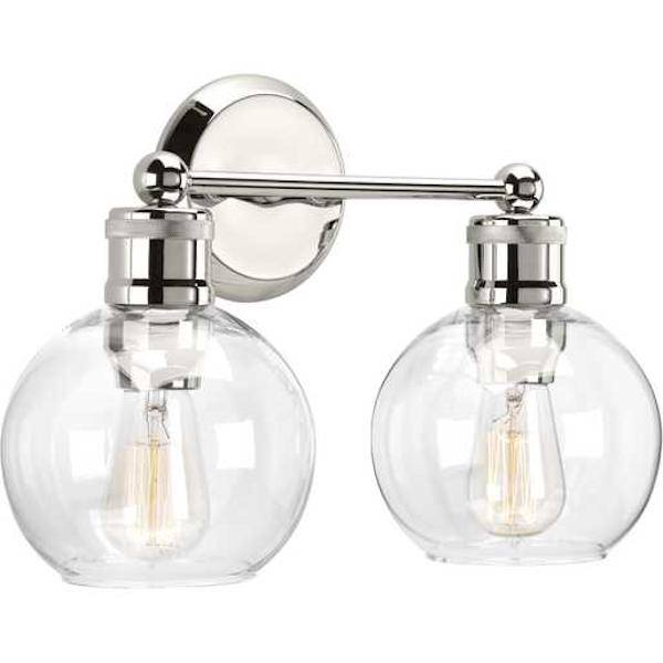 2 Light 120 volt Polished Nickel Vanity Clear Spherical Glass Light Fixture