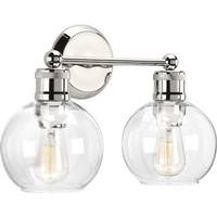View 2 Light 120 volt Polished Nickel Vanity Clear Spherical Glass Light Fixture