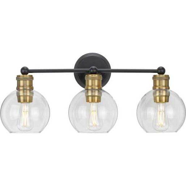 3 Light 120 volt Antique Bronze Vanity Clear Spherical Glass Light Fixture