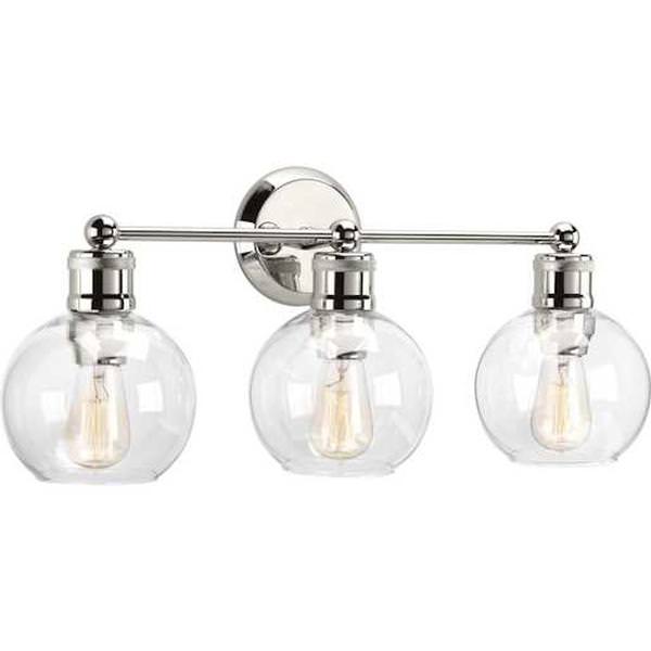 3 Light 120 volt Polished Nickel Vanity Clear Spherical Glass Light Fixture