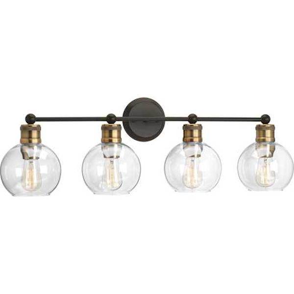 4 Light 120 volt Antique Bronze Vanity Clear Spherical Glass Light Fixture