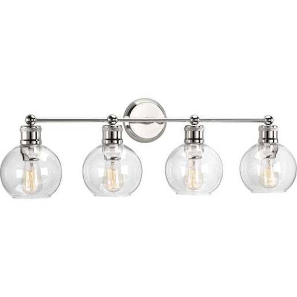 4 Light 120 volt Polished Nickel Vanity Clear Spherical Glass Light Fixture