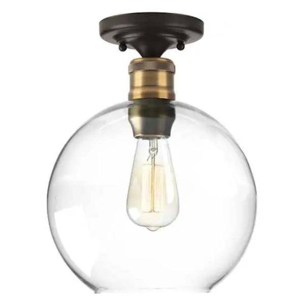 1 Light 120 volt Antique Bronze Clear Glass Spherical Shade Ceiling Light Fixture