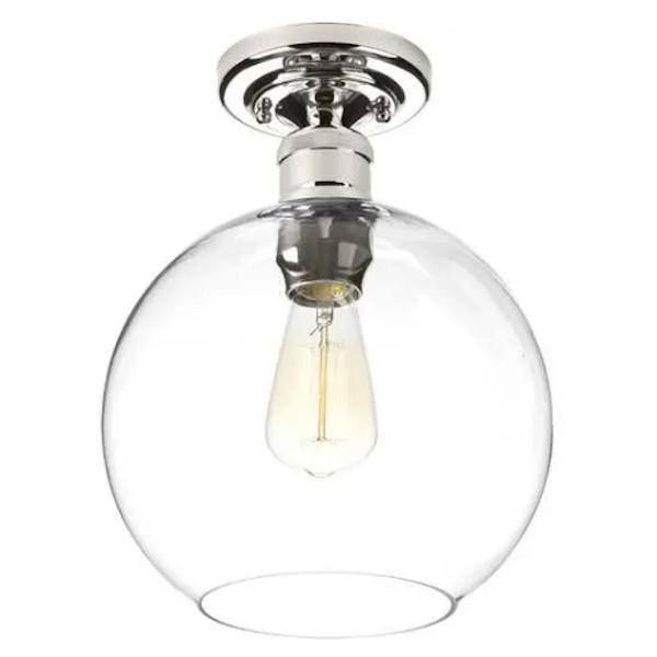 1 Light 120 volt Polished Nickel Clear Glass Spherical Shade Ceiling Light Fixture