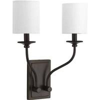 Progress Lighting 2 Light 120 volt Antique Bronze Vanity Linen Fabric Shade Light Fixture
