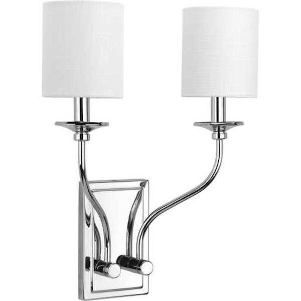 2 Light 120 volt Polished Chrome Vanity Linen Fabric Shade Light Fixture