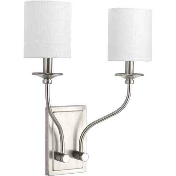 2 Light 120 volt Brushed Nickel Vanity Linen Fabric Shade Light Fixture
