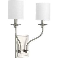 View 2 Light 120 volt Brushed Nickel Vanity Linen Fabric Shade Light Fixture