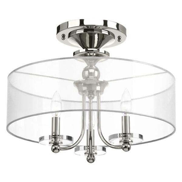 3 Light 120 volt Polished Nickel Grey Mylar Shade Ceiling Light Fixture