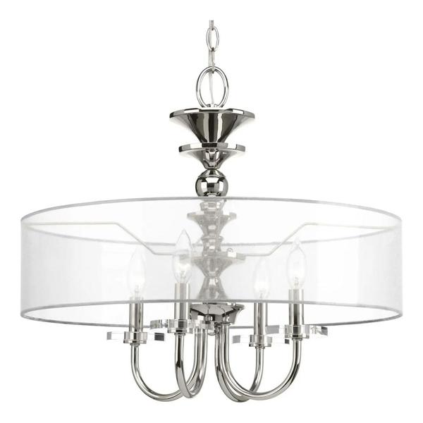 4 Light Polished Nickel Grey Mylar Shade Luxury Style Marche Collection Pendant Light Fixture