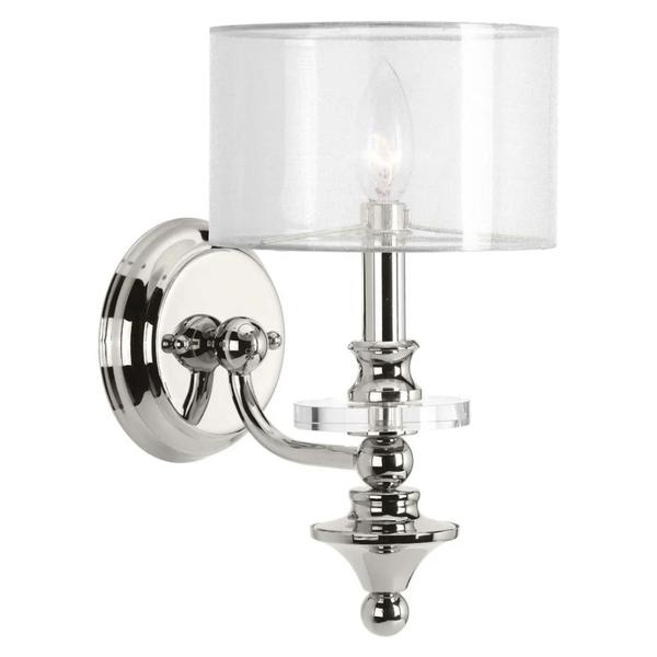 1 Light Polished Nickel White Fabric Shade Vanity Light Fixture