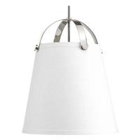 Progress Lighting 2 Light Polished Nickel Linen Shade Pendant Light Fixture