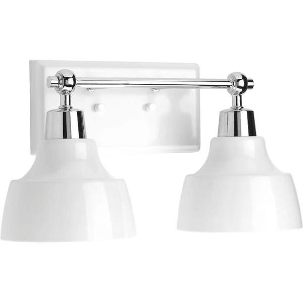 2 Light 120 volt Polished Chrome White Metal Shades Vanity Light Fixture