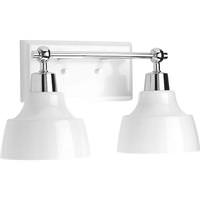 View 2 Light 120 volt Polished Chrome White Metal Shades Vanity Light Fixture