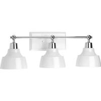 View 3 Light 120 volt Polished Chrome White Metal Shades Vanity Light Fixture