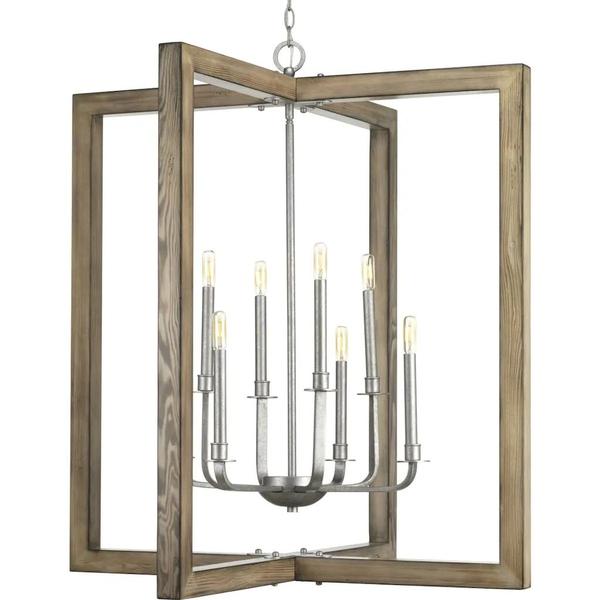 8 Light Galvanized Finish Distressed Pine Frame Coastal Style Chandelier Light Fixture