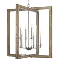 Progress Lighting 8 Light Galvanized Finish Distressed Pine Frame Coastal Style Chandelier Light Fixture