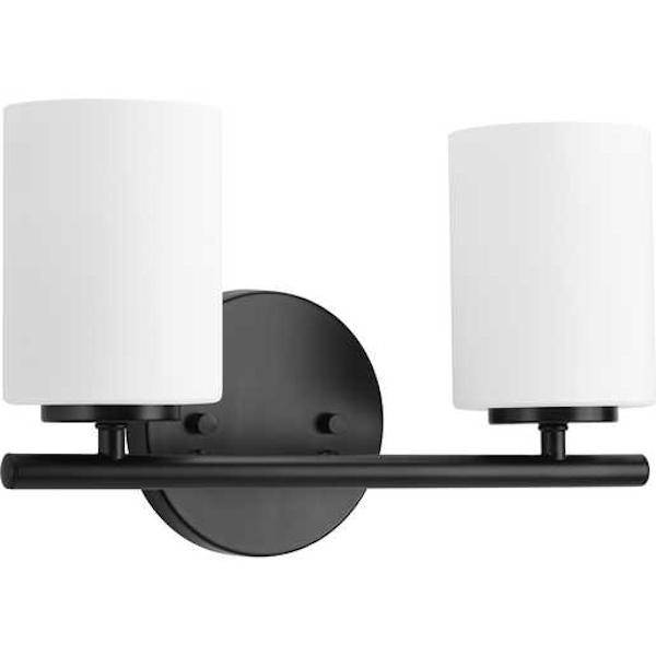 2 Light 120 volt Textured Black Vanity Etched White Glass Light Fixture