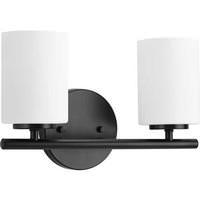 View 2 Light 120 volt Textured Black Vanity Etched White Glass Light Fixture