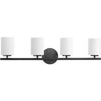 Progress Lighting 4 Light 120 volt Textured Black Vanity Etched White Glass Light Fixture