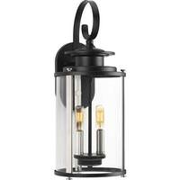 Progress Lighting 2 Light Black with Clear Curved Glass Squire Medium Wall Light Fixture