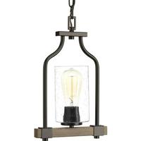 Progress Lighting 1 Light Antique Bronze Clear Seeded Glass Shade Mini Pendant Light Fixture