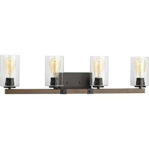 4 Light 120 volt Antique Bronze Vanity Clear Seeded Glass Light Fixture