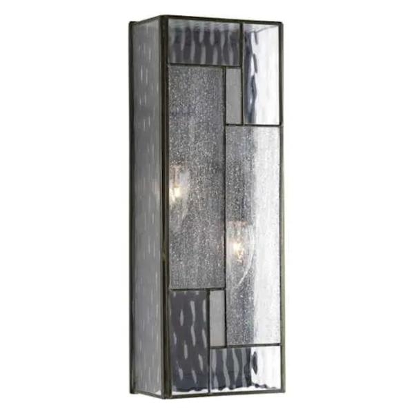 2 Light Bronze with Clear Seeded Glass Large Wall Light Fixture