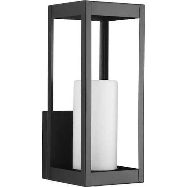 1 Light Black with Etched Opal Glass Patewood Medium Wall Light Fixture