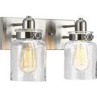 View 2 Light 120 volt Brushed Nickel Vanity Clear Glass Light Fixture