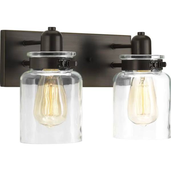 2 Light 120 volt Antique Bronze Vanity Clear Glass Light Fixture