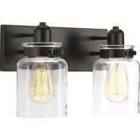 View 2 Light 120 volt Antique Bronze Vanity Clear Glass Light Fixture
