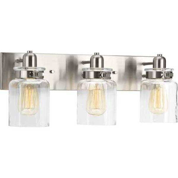 3 Light 120 volt Brushed Nickel Vanity Clear Glass Light Fixture