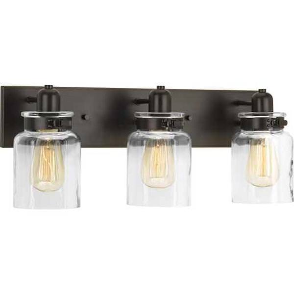 3 Light 120 volt Antique Bronze Vanity Clear Glass Light Fixture