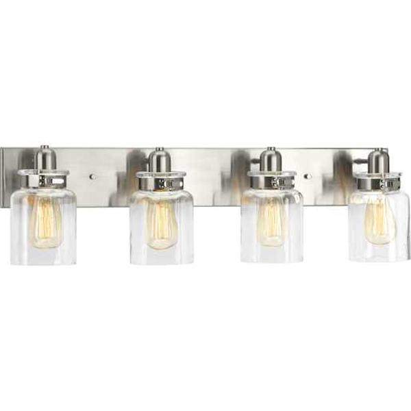 4 Light 120 volt Brushed Nickel Vanity Clear Glass Light Fixture