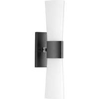 View 2 Light 120 volt Matte Black Vanity Etched Opal Glass Light Fixture