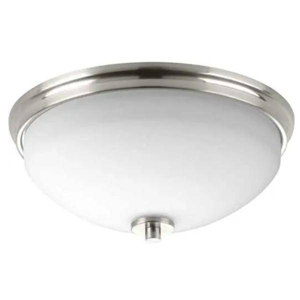 2 Light 120 volt Brushed Nickel Etched White Glass Bowl Ceiling Light Fixture