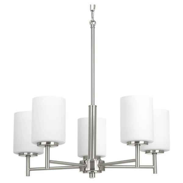 5 Light Brushed Nickel Etched Glass Shade Chandelier Light Fixture