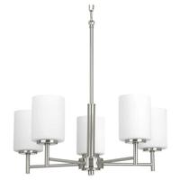Progress Lighting 5 Light Brushed Nickel Etched Glass Shade Chandelier Light Fixture
