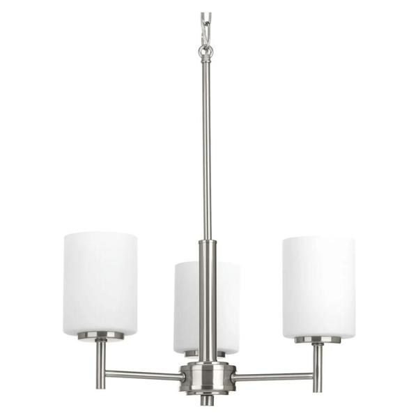 3 Light Brushed Nickel Etched Glass Shade Chandelier Light Fixture