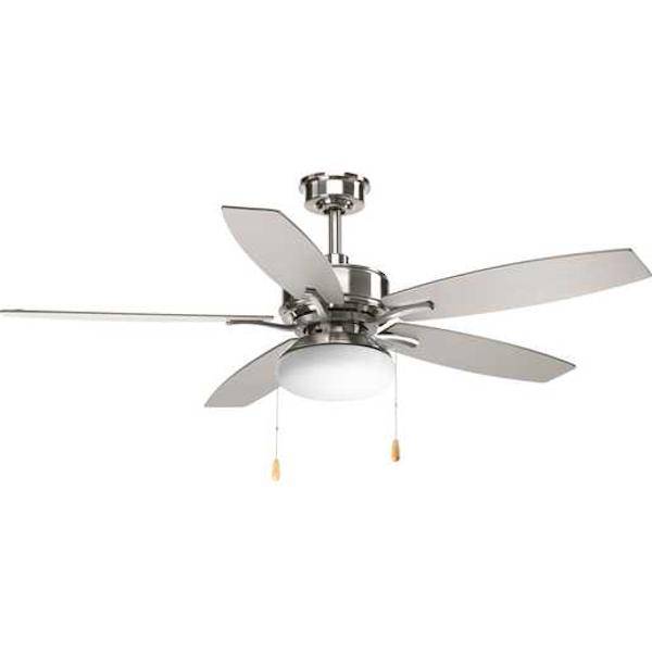 52" Brushed Nickel 5 Silver/White Blade Indoor LED Ceiling Fan
