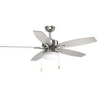 Progress Lighting 52" Brushed Nickel 5 Silver/White Blade Indoor LED Ceiling Fan