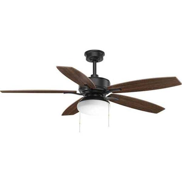 52" Forged Black 5 American Medium Cherry/Toasted Oak Blade Indoor LED Ceiling Fan
